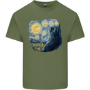 Cat Vangogh Funny Feline Painting Mens Cotton T-Shirt Tee Top Military Green