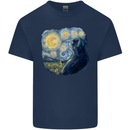 Cat Vangogh Funny Feline Painting Mens Cotton T-Shirt Tee Top Navy Blue