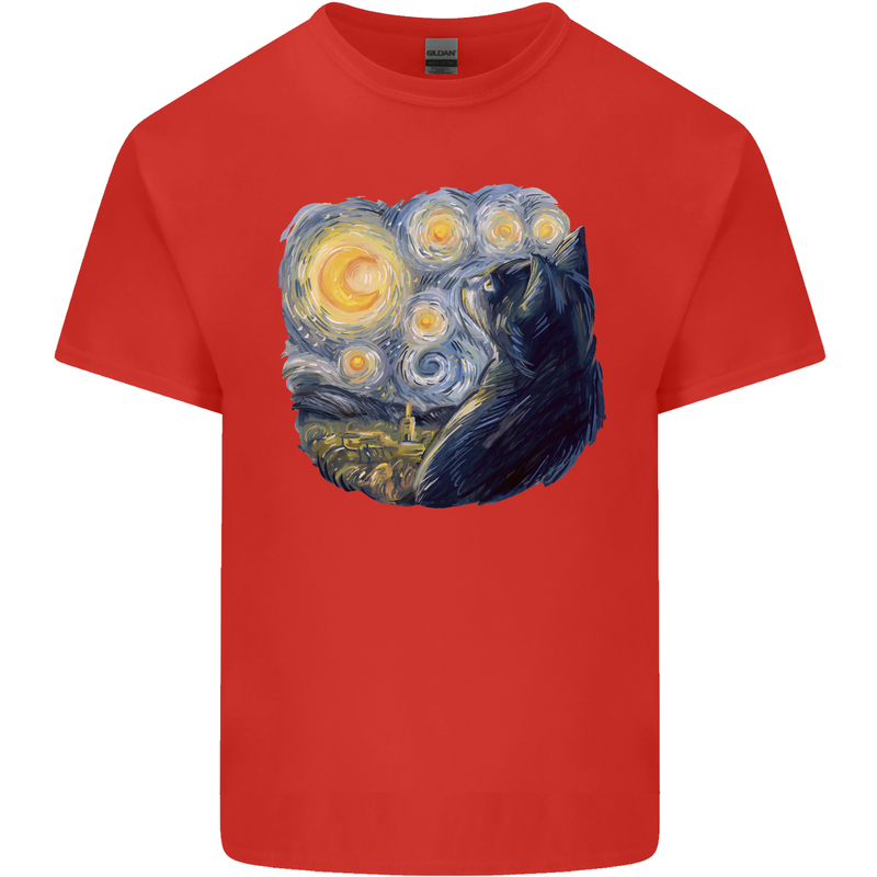 Cat Vangogh Funny Feline Painting Mens Cotton T-Shirt Tee Top Red