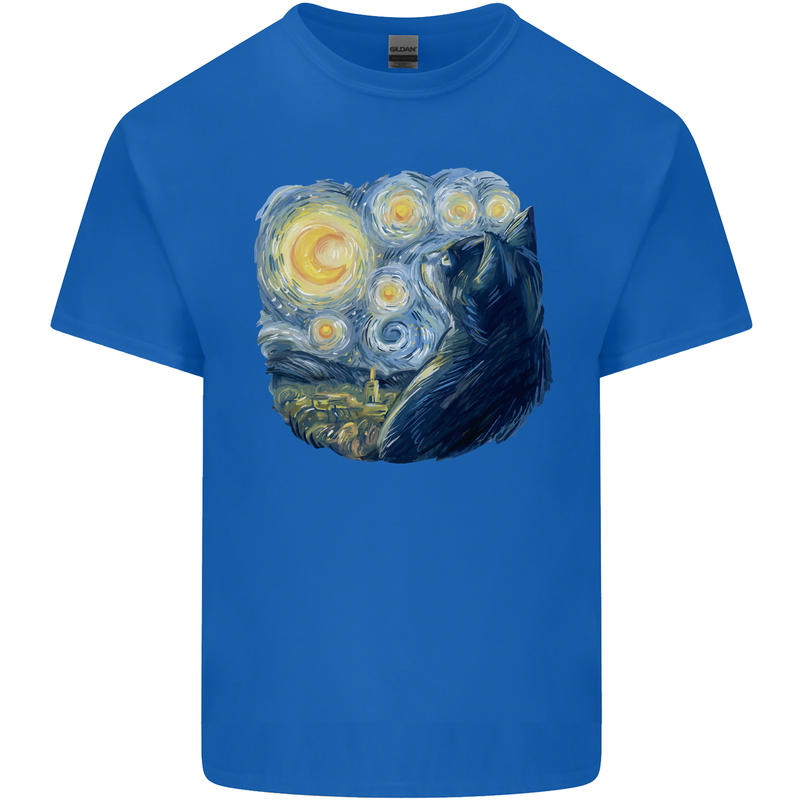 Cat Vangogh Funny Feline Painting Mens Cotton T-Shirt Tee Top Royal Blue