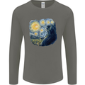 Cat Vangogh Funny Feline Painting Mens Long Sleeve T-Shirt Charcoal
