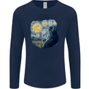 Cat Vangogh Funny Feline Painting Mens Long Sleeve T-Shirt Navy Blue