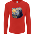 Cat Vangogh Funny Feline Painting Mens Long Sleeve T-Shirt Red