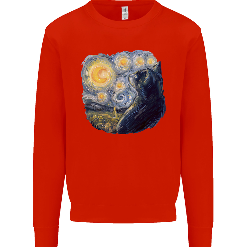 Cat Vangogh Funny Feline Painting Mens Sweatshirt Jumper Bright Red