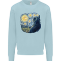 Cat Vangogh Funny Feline Painting Mens Sweatshirt Jumper Light Blue