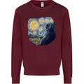 Cat Vangogh Funny Feline Painting Mens Sweatshirt Jumper Maroon