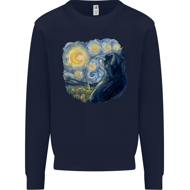 Cat Vangogh Funny Feline Painting Mens Sweatshirt Jumper Navy Blue