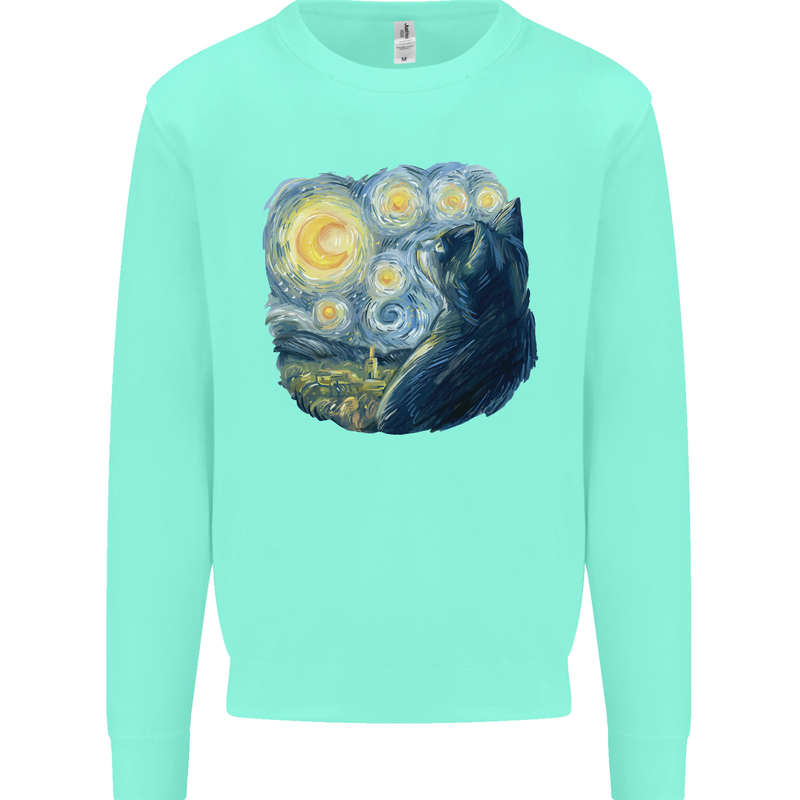 Cat Vangogh Funny Feline Painting Mens Sweatshirt Jumper Peppermint