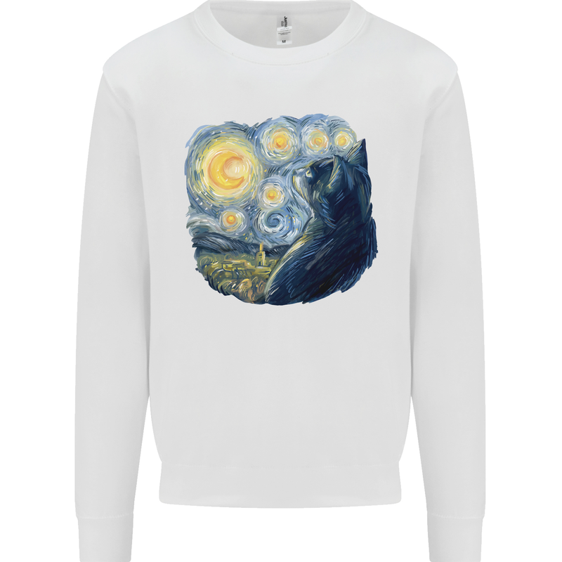 Cat Vangogh Funny Feline Painting Mens Sweatshirt Jumper White