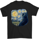 Cat Vangogh Funny Feline Painting Mens T-Shirt Cotton Gildan Black