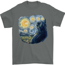 Cat Vangogh Funny Feline Painting Mens T-Shirt Cotton Gildan Charcoal