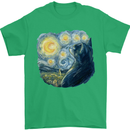 Cat Vangogh Funny Feline Painting Mens T-Shirt Cotton Gildan Irish Green