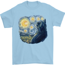 Cat Vangogh Funny Feline Painting Mens T-Shirt Cotton Gildan Light Blue