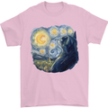 Cat Vangogh Funny Feline Painting Mens T-Shirt Cotton Gildan Light Pink