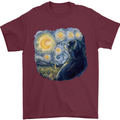 Cat Vangogh Funny Feline Painting Mens T-Shirt Cotton Gildan Maroon