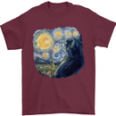 Cat Vangogh Funny Feline Painting Mens T-Shirt Cotton Gildan Maroon