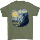 Cat Vangogh Funny Feline Painting Mens T-Shirt Cotton Gildan Military Green