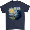 Cat Vangogh Funny Feline Painting Mens T-Shirt Cotton Gildan Navy Blue