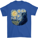 Cat Vangogh Funny Feline Painting Mens T-Shirt Cotton Gildan Royal Blue
