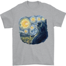 Cat Vangogh Funny Feline Painting Mens T-Shirt Cotton Gildan Sports Grey