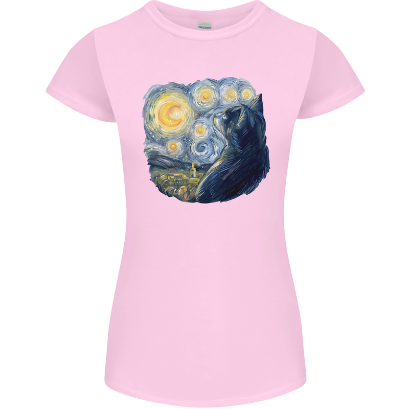 Cat Vangogh Funny Feline Painting Womens Petite Cut T-Shirt Light Pink