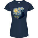 Cat Vangogh Funny Feline Painting Womens Petite Cut T-Shirt Navy Blue