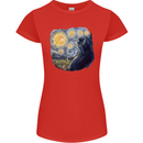 Cat Vangogh Funny Feline Painting Womens Petite Cut T-Shirt Red