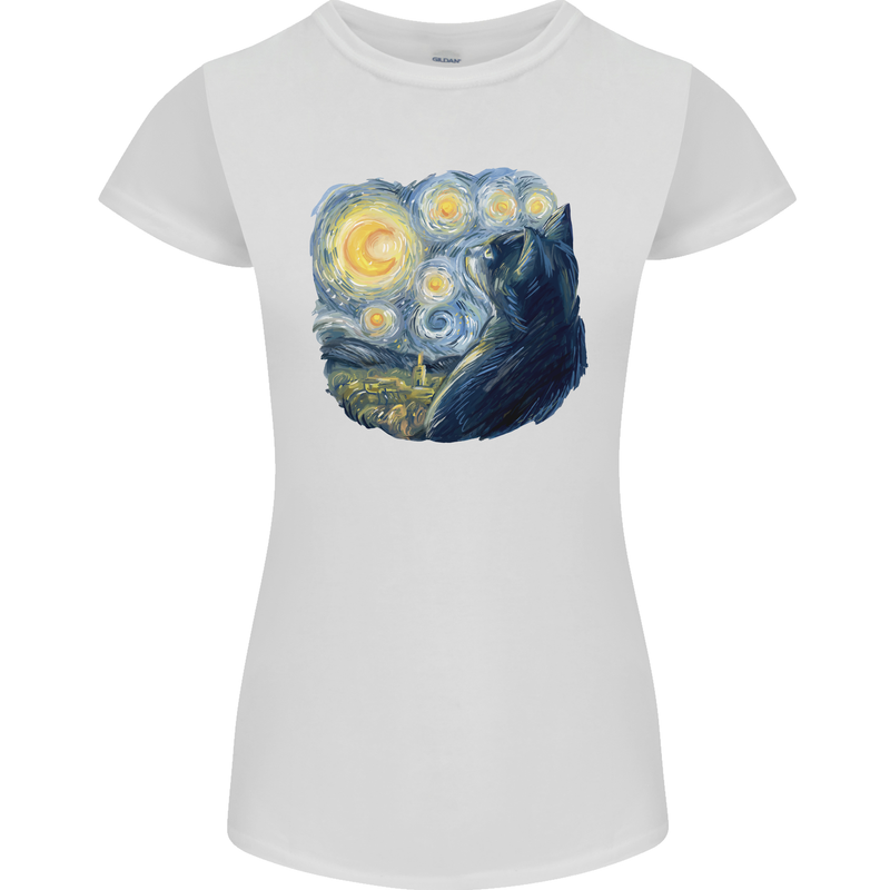 Cat Vangogh Funny Feline Painting Womens Petite Cut T-Shirt White
