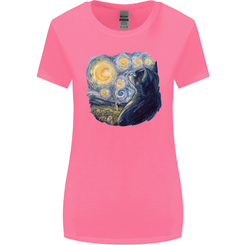 Cat Vangogh Funny Feline Painting Womens Wider Cut T-Shirt Azalea