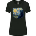 Cat Vangogh Funny Feline Painting Womens Wider Cut T-Shirt Black