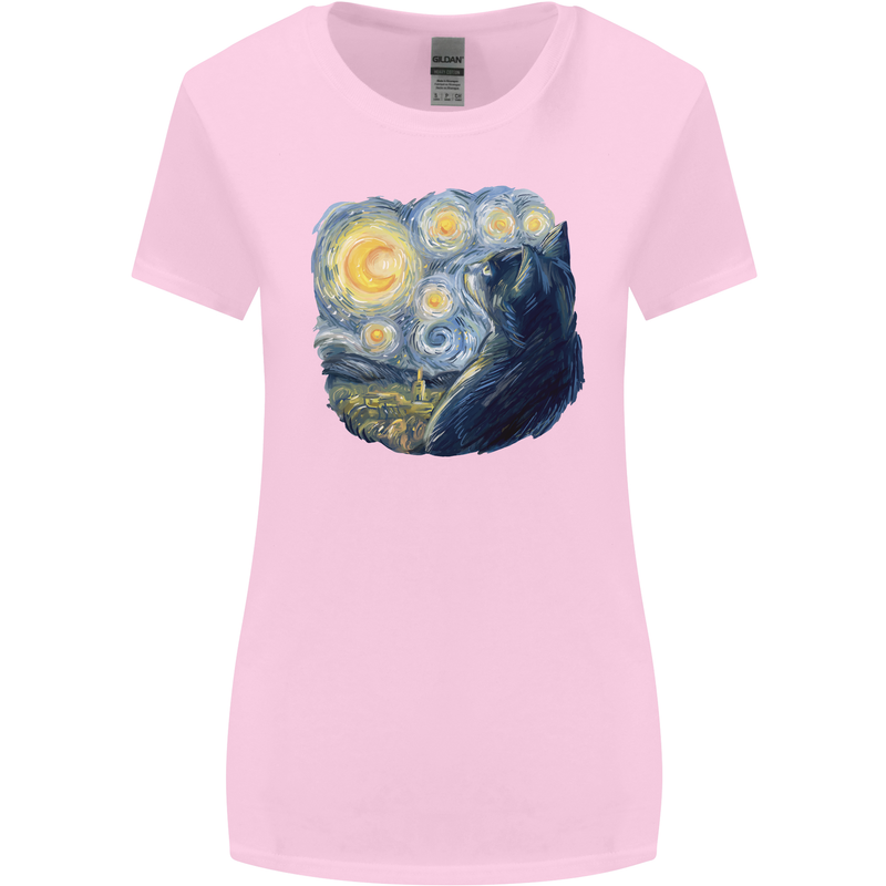 Cat Vangogh Funny Feline Painting Womens Wider Cut T-Shirt Light Pink