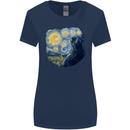 Cat Vangogh Funny Feline Painting Womens Wider Cut T-Shirt Navy Blue