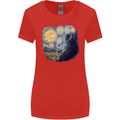 Cat Vangogh Funny Feline Painting Womens Wider Cut T-Shirt Red