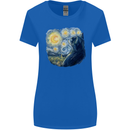Cat Vangogh Funny Feline Painting Womens Wider Cut T-Shirt Royal Blue