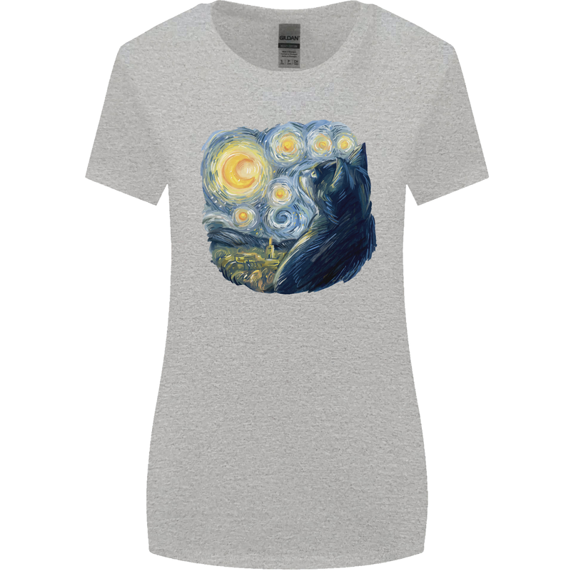 Cat Vangogh Funny Feline Painting Womens Wider Cut T-Shirt Sports Grey