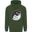 Cat and Dog Yin Yang Childrens Kids Hoodie Forest Green