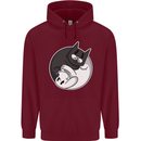 Cat and Dog Yin Yang Childrens Kids Hoodie Maroon