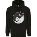 Cat and Dog Yin Yang Mens 80% Cotton Hoodie Black