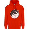 Cat and Dog Yin Yang Mens 80% Cotton Hoodie Bright Red