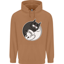 Cat and Dog Yin Yang Mens 80% Cotton Hoodie Caramel Latte