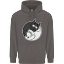 Cat and Dog Yin Yang Mens 80% Cotton Hoodie Charcoal