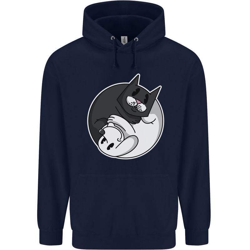 Cat and Dog Yin Yang Mens 80% Cotton Hoodie Navy Blue