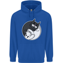 Cat and Dog Yin Yang Mens 80% Cotton Hoodie Royal Blue