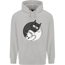Cat and Dog Yin Yang Mens 80% Cotton Hoodie Sports Grey
