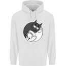 Cat and Dog Yin Yang Mens 80% Cotton Hoodie White