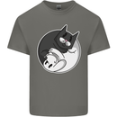 Cat and Dog Yin Yang Mens Cotton T-Shirt Tee Top Charcoal