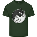 Cat and Dog Yin Yang Mens Cotton T-Shirt Tee Top Forest Green