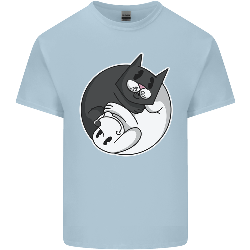Cat and Dog Yin Yang Mens Cotton T-Shirt Tee Top Light Blue