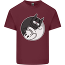 Cat and Dog Yin Yang Mens Cotton T-Shirt Tee Top Maroon