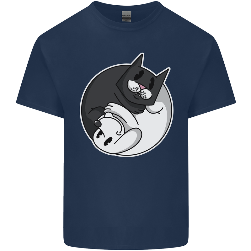 Cat and Dog Yin Yang Mens Cotton T-Shirt Tee Top Navy Blue
